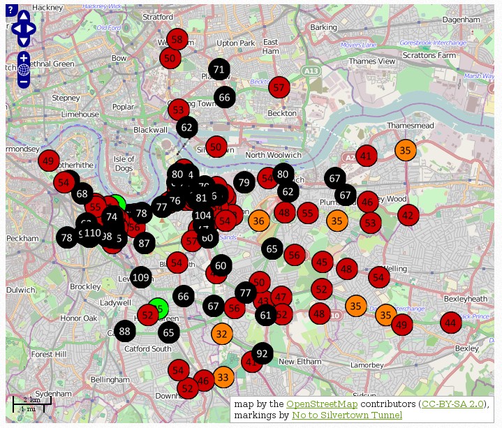 Mapping showing results of pollution monitoring in January/February 2014
